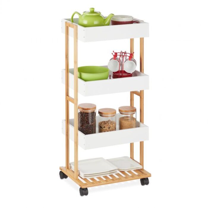 Relaxdays Bamboo Serving Cart with 4 Tiers