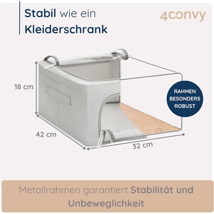 4CONVY Коробка для зберігання одягу з блискавкою та металевим каркасом - 3x24L, сіра, з вікнами (2 шт.) [2024, покращений матеріал]