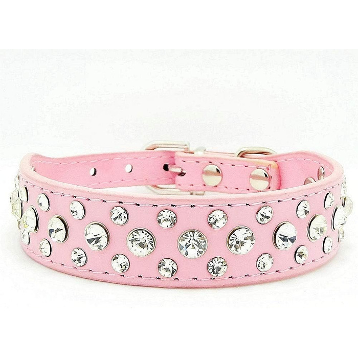 Нашийник для собак з штучної шкіри, з камінням, розмір XL, рожевий