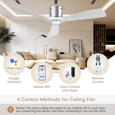 Стеляний вентилятор з підсвічуванням та пультом керування, 132 см, білий матовий, DC-двигун, сумісний з Alexa/Google Home