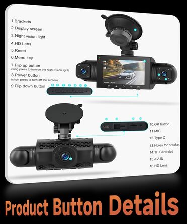 Відеореєстратор 4-камерний 360° для авто, 4 камери FHD 1080P (передня, задня, ліва, права), 3