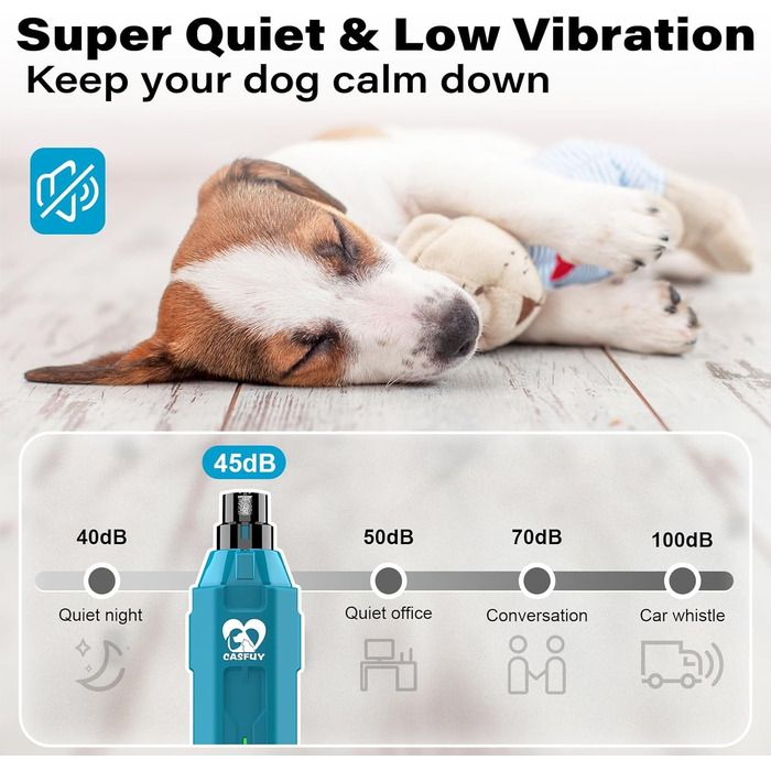 Електричний точилка для кігтів собак Casfuy 6-ступінчаста - безшумна, акумуляторна, для великих, середніх та малих собак (блакитний)