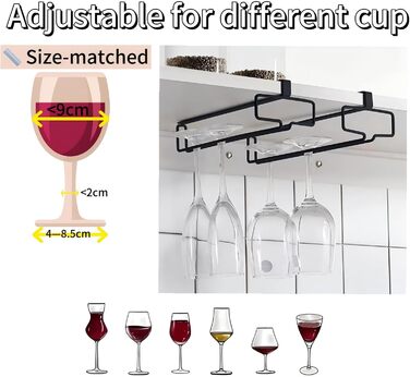 Підвісна тримач для келихів Bitcoraje (2 шт.), стійка для келихів, полиця для келихів без свердління, чорний - для кухні, бару, ресторану