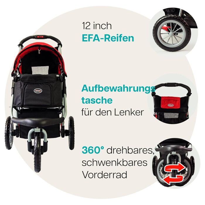 Візок для собак Innopet Comfort EFA Eco чорно-срібний – складний візок для собак та котів, для бездоріжжя та пляжу, колеса 30см, вантажопідйомність 25кг, перероблений нейлон