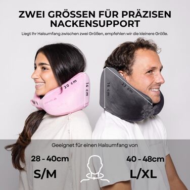 Подушка для шиї CLOUDS для подорожей: авто, літак. Memory Foam, регульована, 2 розміри (S/M), дихаючий чохол, рожевий.