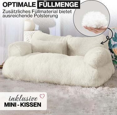 Софа для котів Noviclass Simba: м'яке ліжко для котів та собак, 70x48 см, з подушкою, знімний чохол (кремовий)