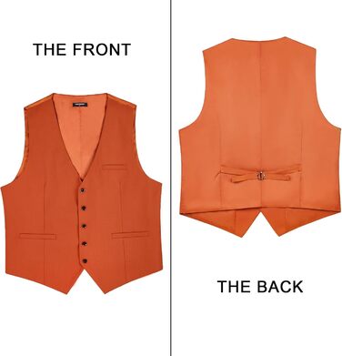 HISDERN Чоловічий жилет для весілля, вечірки, однотонний жилет з бавовни (S, випалений помаранчевий)