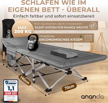 Розкладне ліжко Ananda Goods: туристичне, для кемпінгу, гостьове, з бавовняно-льоновій матраци та постільною білизною 100% бавовна