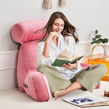 Велике спинне крісло з підлокітниками та підтримкою шиї для читання. Багатофункціональне крісло-підтримка для ліжка, знімний чохол. 75x40x40 см, рожеве