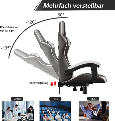 Геймерське крісло Racingreat Ergonomic: регульоване, PU-шкіра, з підголівником, для дітей, підлітків та дорослих, кремово-біле
