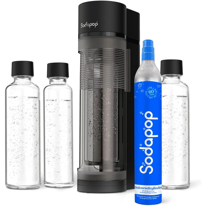 Sodapop Wassersprudler Logan: Набір для газування води з CO₂ балончиком та 3 скляними пляшками, матовий чорний, 42,6 см