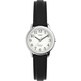 Жіночий наручний годинник Timex Easy Reader, 25 мм, зі сріблястим корпусом та чорним шкіряним ремінцем