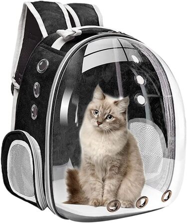 Рюкзак-переноска для кота MagiDeal Premium, велика прозора сумка для тварин, портативна, з вентиляцією, для котів та маленьких собак, водонепроникний, чорний