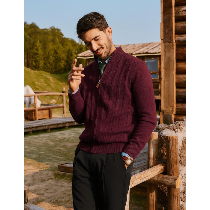 Кардиган чоловічий PJ PAUL JONES на блискавці та зі стійким коміром, в'язаний (M, Бордовий)