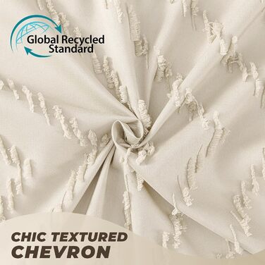 Шторка для душу, довга, у стилі фермерського дому, богемний шик, туфтована, Chevron, структурована, смугаста, мінімалістична, тканинна, мила, бежева, H243.8 x B182.9 см (1 шт.)