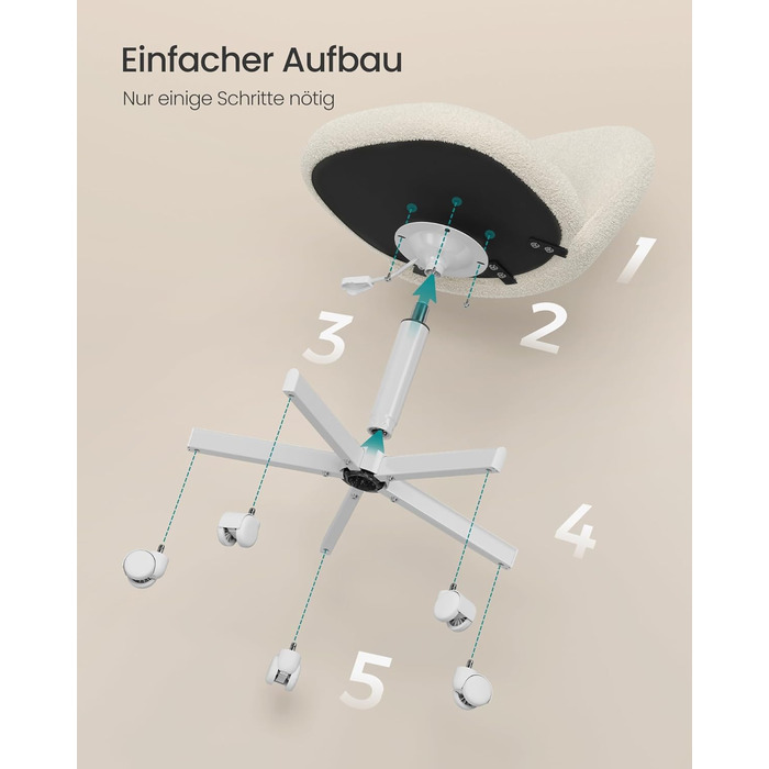 Офісний стілець SONGMICS з м'яким сидінням (фліс), регульована висота, кремово-білий - для дому, офісу, спальні