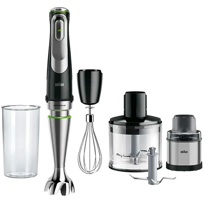 Braun MultiQuick 9 MQ9138XI Immersion Blender 1200 Watt with 5 Accessories: Mixing and Measuring Cup, Whisk, Chopper, 500 ml Coffee and Spice Grinder, Stainless Steel Mashing Foot, Black/Stainless Steel