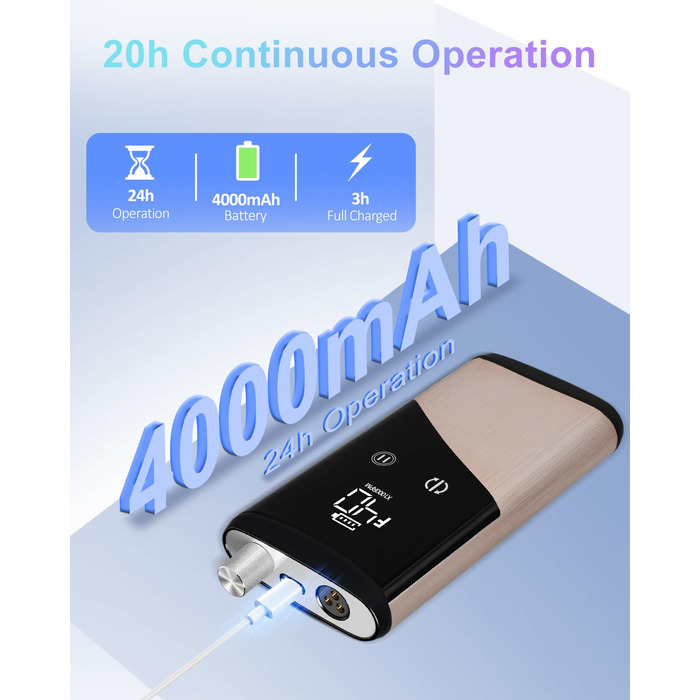 Професійний фрезер для нігтів ENGERWALL M95G: 40000 об/хв, акумулятор 24 год, бездротовий, з LCD, для гелю та акрилу