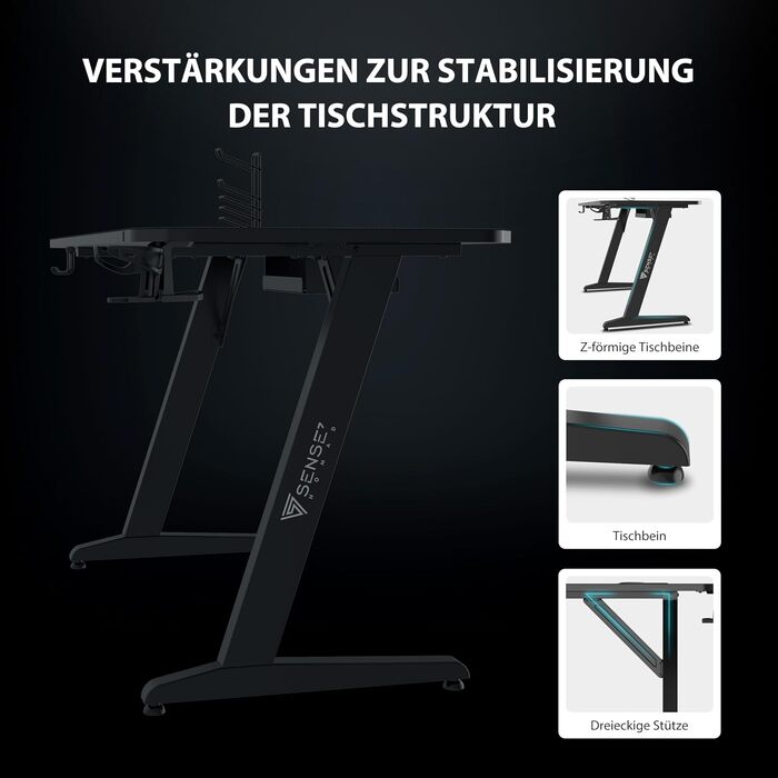 Ігровий стіл SENSE7 Ergonomic для ПК з поверхнею з вуглецевого волокна, 100x50 см, Basic