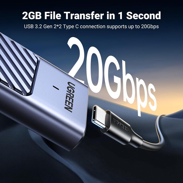 Зовнішній корпус для SSD UGREEN NVMe/SATA M.2 USB-C 3.2 Gen 2x2 20Gbps з кабелем Type-C