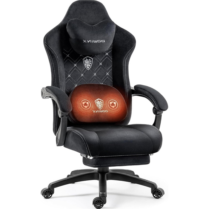 Ігровий крісло Dowinx з підігрівом, масажем попереку, кишеньковим пружинним сидінням та підніжкою, висока спинка, для дорослих, колір Dark