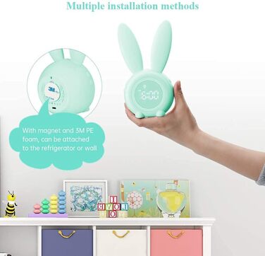 Gentle Light Alarm Clock Bunny Clock Children's Alarm Clock Rabbit Alarm Clock Wake Up Light Creative Lamp Bedside Lamp Night Light, Snooze Function, 6 Sound Options, Timed Night Light Green