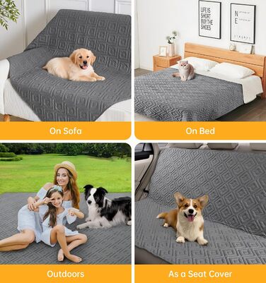 Водонепроникний килимок для собак, антиковзкий та пральний, ковдра для собак та котів, захист дивану від шерсті та подряпин, ідеально підходить для дивану, ліжка, автокрісла (Сірий, 97×190см) (170x210см)