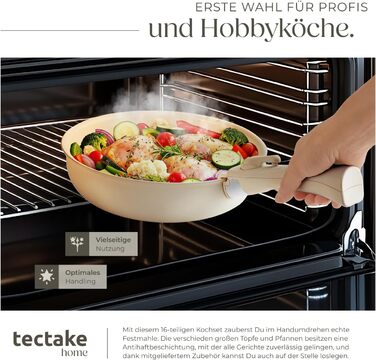 Набір посуду Tectake 16 предметів для індукції з керамічним антипригарним покриттям: каструлі, сковороди, кришки. Знімні ручки.