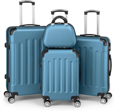 Набір валіз LEADZM 4 шт. з косметичкою, посилені кути, ABS, телескопічний ручка, ручна поклажа (Чорний, Navyblau, смугастий)