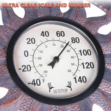 MUMTOP Outdoor Thermometer for Patio Outdoor Thermometer - Patio Thermometer Wall Thermometer Housing for Terrace, Wall or Decoration, No Battery Required Hanging Thermometer Sun Pattern
