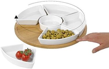 Esmeyer Caterado Rotating Serving Tray SUSAN with 6 white porcelain bowls and a bamboo tray, 34 x 34 x 6.5 cm