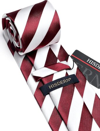 HISDERN Комплект краватки та нагрудного хустинки в червоно-білу смужку для чоловіків (на весілля)