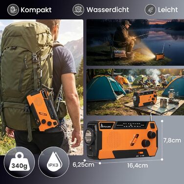 Радіо Extralink Kurbelradio: аварійне радіо з сонячною панеллю та ручкою, акумулятор 4000 mAh, FM/AM, LED ліхтарик, SOS сигнал. Для блекауту, кемпінгу та відпочинку на природі