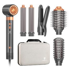 Webeauty Airstyler 7-в-1: фен-щітка, плойка, випрямляч, 110000 об/хв, 25 м/с, 500 млн негативних іонів, сірий золотий