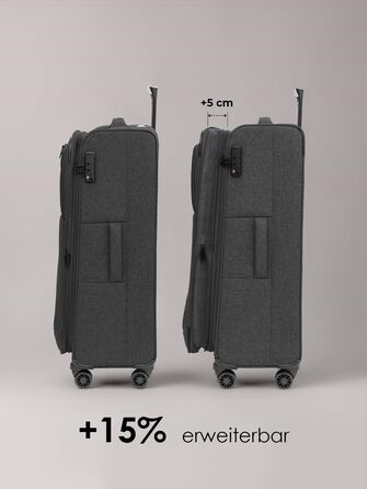 Набір валіз REDOLZ 3 шт. для жінок та чоловіків | Легкі та стійкі дорожні ролери, якісний м'який кейс, 4 подвійні колеса та TSA-замок | Розширюваний з еластичними складками (Essentials 12) Чорний набір валіз (3 шт.) 3-колісний розширюваний