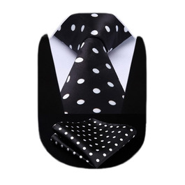 HISDERN Комплект краватки та нагрудного хустинки (чорний та білий)