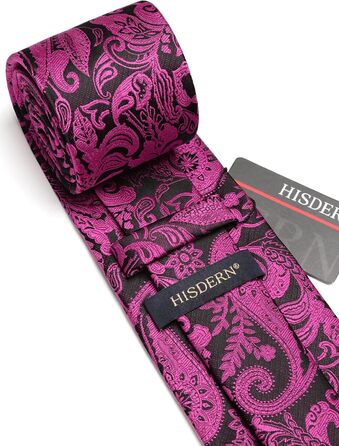 Краватка чоловіча HISDERN 160 см, екстра-довга з нагрудником, для весілля та ділових зустрічей, шовкова, елегантна (фуксія, візерунок пейслі)