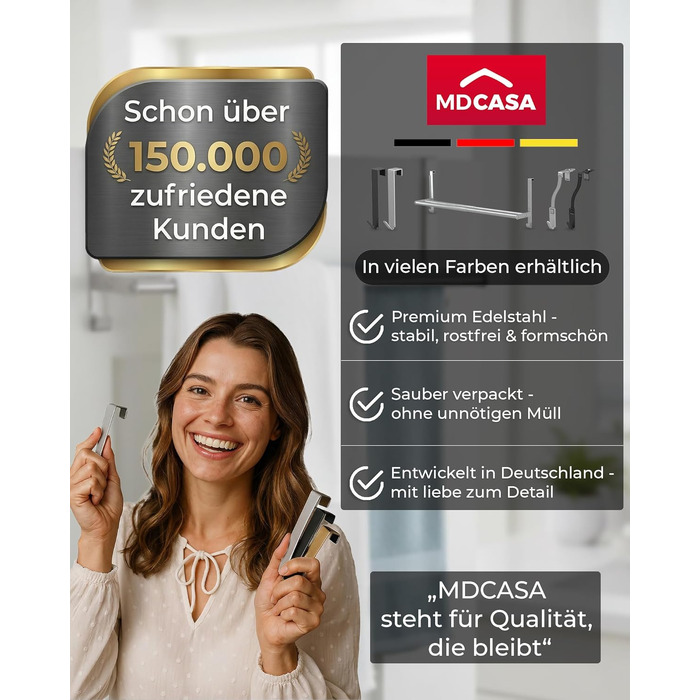 Рушникниця MDCASA Premium для дверей, регульований тримач для рушників без свердління з захистом від подряпин, білий