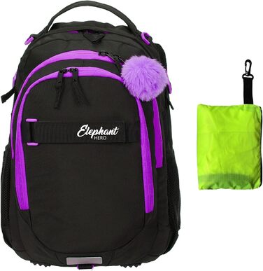 Дитячий рюкзак Elephant Hero Signature з дощовиком для дівчаток (Lila Violett Black)