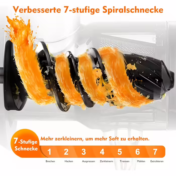 AMZCHEF Juicer - Vegetable and Fruit Test Winner - Slow Juicer with Reverse-Mastication Function - Gentle Crushing Without Filtering - Electric Juice Press with Brush and 2 Cups - Vibrant Orange