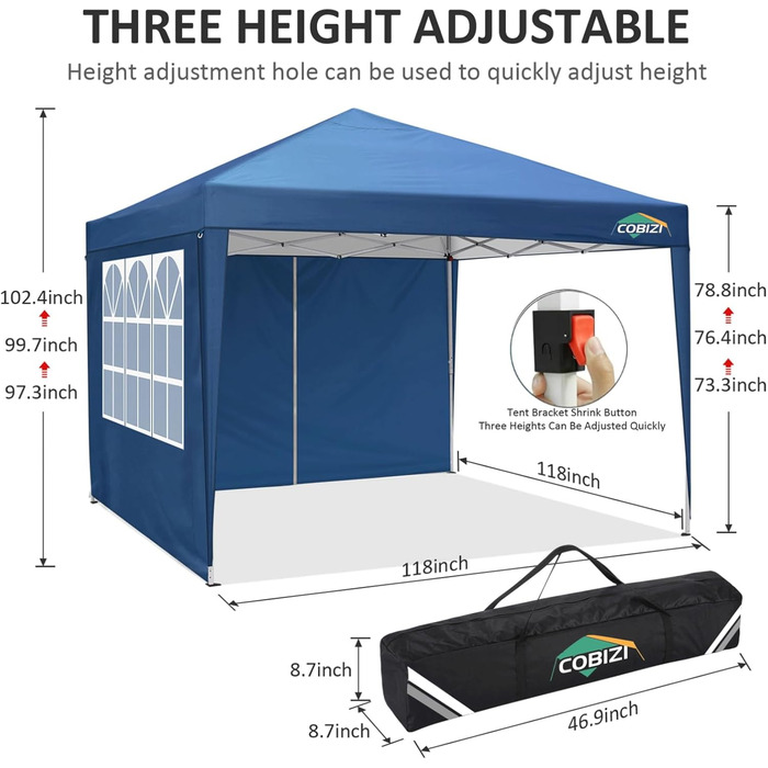 COBIZI Pavilion 3x3, Folding Pavilion 3x3 Waterproof Stable Winterproof | 8x Pegs | 4x Wind Rope | UV Protection 50+ | High-Density Tarpaulin | Pop-up Pavilion Folding 3x3m Tent 3x3 Party Tent (Blue)