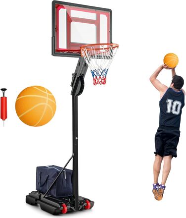 COSTWAY Adjustable Height Basketball Stand - Outdoor Basketball Hoop with Stand & Wheels, Weighted Base, Mobile Basketball System for Kids & Teens - Includes Ball & Pump