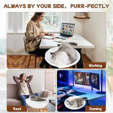 Ліжко-стіл для котів Homegroove, велике та економне, до 23 кг, м'яка гамак з штучного хутра для офісу та геймерів, знімне та пральне (біле)