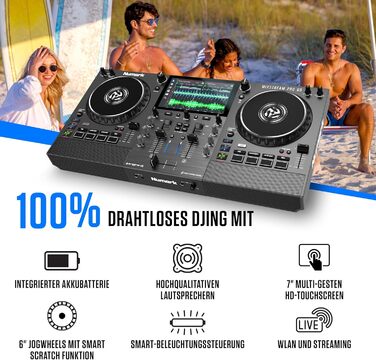Numark Mixstream Pro Go: Портативний DJ-контролер з акумулятором, мікшер з розділенням STEM, динамік, Wi-Fi, сенсорний екран, сумісний з Serato DJ