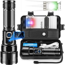 LED ліхтар на батареї, 500 000 люмен, тактичний, з регулюванням фокусу, для кемпінгу, матовий чорний