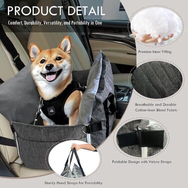 Автокрісло для собак - автокрісло-бустер для маленьких та середніх собак до 18 кг, з ременем безпеки та кишенями для зберігання, антиковзаюча підставка (смужка в морському стилі), сіре, 77x52 см