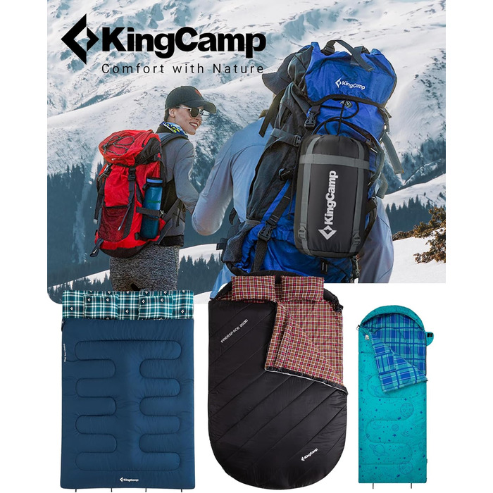 KingCamp Double Sleeping Bag - Winter Adult Sleeping Bag for 2 People with Carry Bag - Black