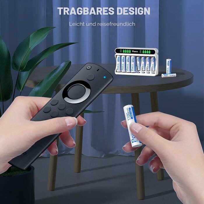 Зарядний пристрій POWXS для акумуляторів Ni-MH/Ni-CD AA/AAA, 8 слотів, LCD-дисплей, USB/Type-C