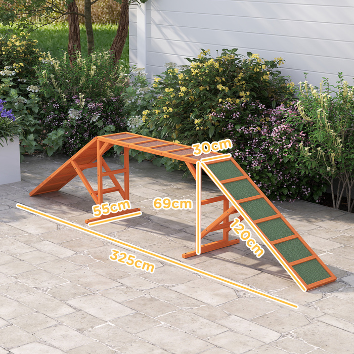 PawHut Agility Ramp for Dogs, Training Course Equipment, Non-Slip, Weather-Resistant, Wooden, 325 x 55 x 69 cm, Orange