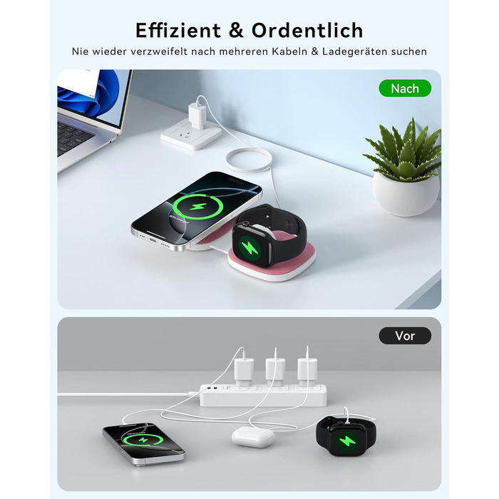 Зарядна станція 2-в-1 для Apple Watch та iPhone MagSafe (Рожева) з мережею 20W
